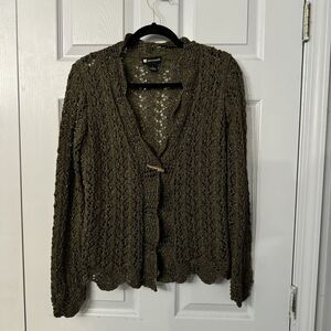 Valerie Bertinelli Women’s Lg Open Knit  Cardigan Toggle‎ Button Boho Lagenlook